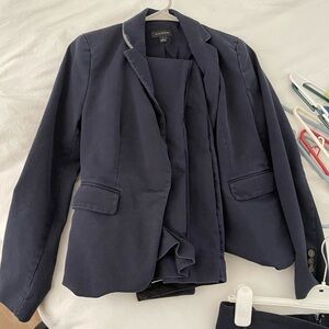 Ann Taylor Navy Suit Set with Blazer, Pants and Skirt